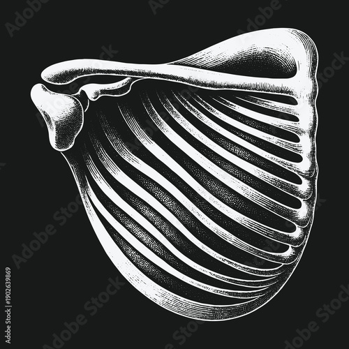 Detailed Anatomical Illustration of Human Rib Cage and Scapula.
