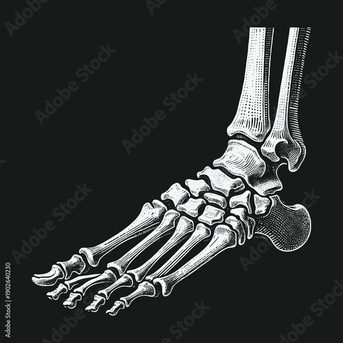 Detailed Anatomical Illustration of a Human Foot Skeleton.