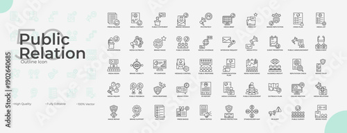Public Relation Line Editable Icons set