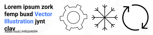 Gear symbolizes processes, snowflake reflects nature or uniqueness, and refresh arrow suggests repetition or cycles. Ideal for system functions, environment, process visualization, innovation