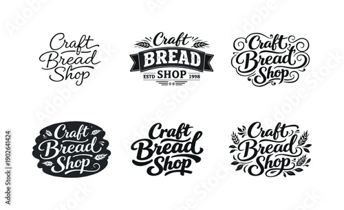 Craft bread shop lettering. Set lettering. harmonious lettering variations of the same emblematic concept, each with different artistic