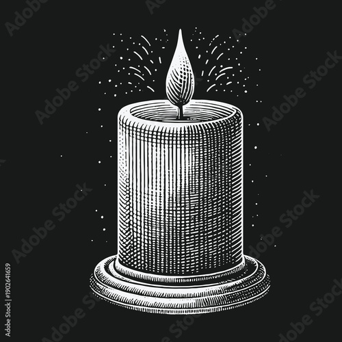 Engraved Candle Illustration: A Symbol of Light and Hope.