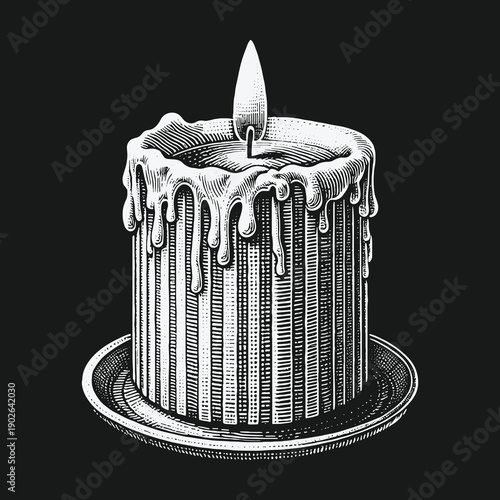 Engraved Candle Illustration: A Symbol of Light and Warmth.
