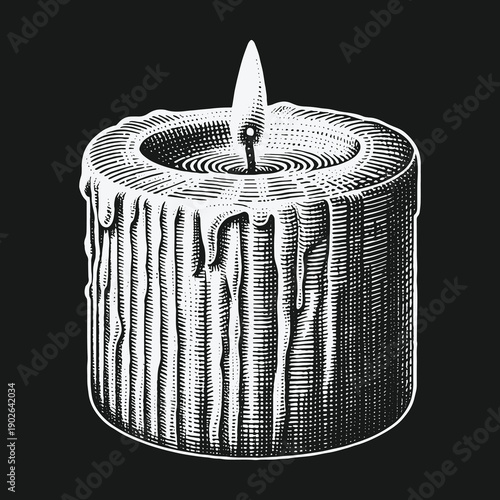 Engraved Candle Illustration: A Symbol of Light and Warmth.