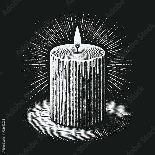 Engraved Candle Illustration: A Symbol of Light and Hope.