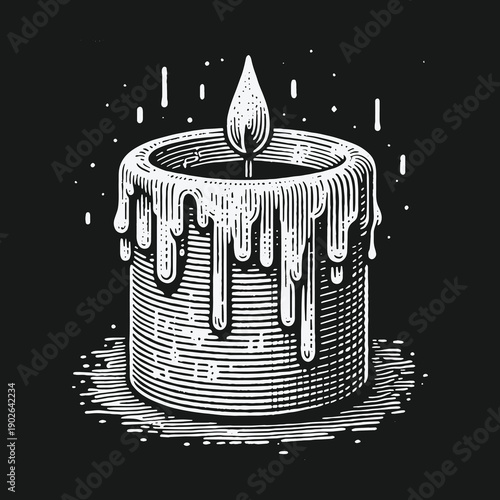 Engraved Candle Illustration: A Symbol of Light and Warmth.