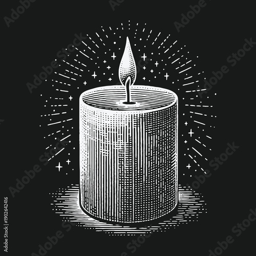 Engraved Candle Illustration: A Symbol of Hope and Light.