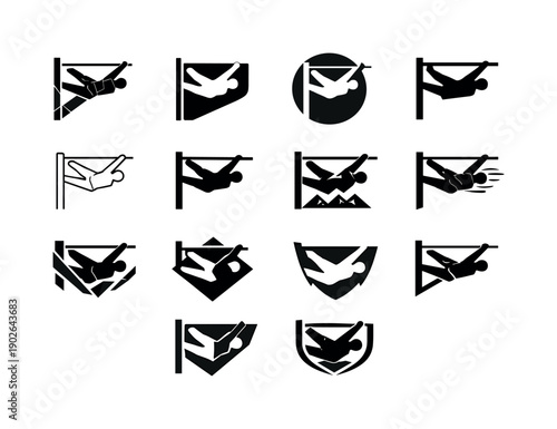 Calisthenics street workouts. Icon set. Set Logo of Calisthenics street workouts: human flag on street bar. harmonious logo variations of the