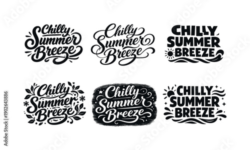 Creative Lettering Variations. Chilly summer breeze. Set lettering. harmonious lettering variations of the same emblematic concept, each with different