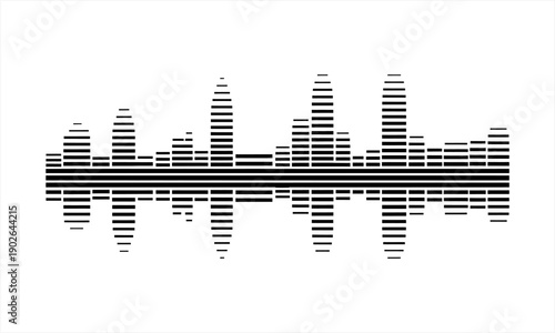 Black and white audio sound wave equalizer graphic illustration.