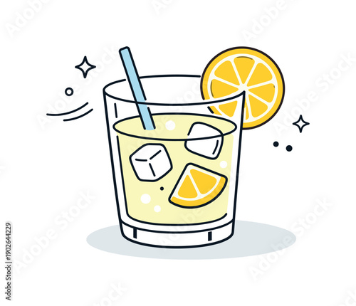 Lemonade props. A close-up minimal view of a lemonade glass with lemon garnish and soft shadow beneath. The mood is calm, crisp, and suitable