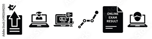 set of minimalist digital learning modules icons. E-learning silhouette vector icon set in black color and white background