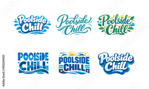 Harmonious Poolside Lettering. Poolside chill lettering. Set lettering. harmonious lettering variations of the same emblematic concept, each with different