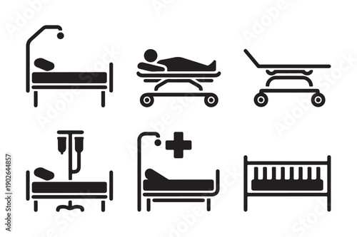 Hospitalization icons: Hospital bed, Stretcher, Crib