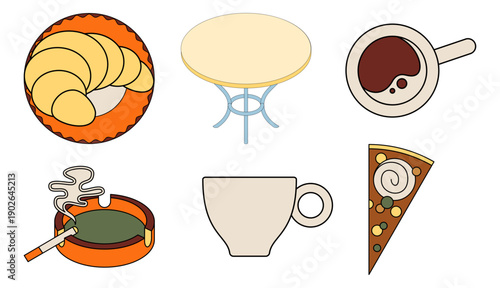 set of food and drinks