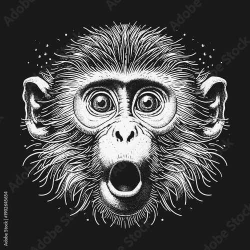 Surprised Monkey Face Illustration with Detailed Fur and Expression.