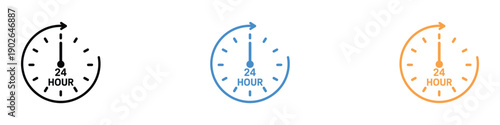 24 hour service clock icon vector. Full day support and time management symbol. Vector illustration.