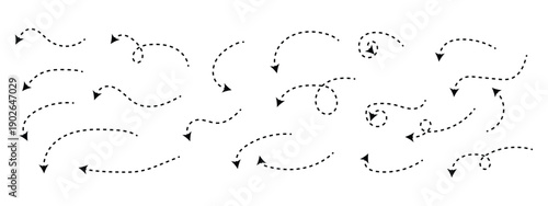 Curved dashed arrow icon vector. Motion direction and pointer movement symbol. Vector illustration.