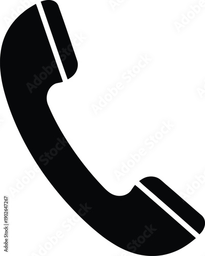 A black telephone receiver icon on a white background