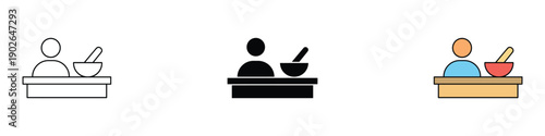 Pharmacist or laboratory chemist icon vector. Person working with mortar and pestle medical symbol. Vector illustration.