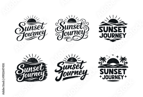 Creative Lettering Grid. Sunset journey. Set lettering. harmonious lettering variations of the same emblematic concept, each with different artistic