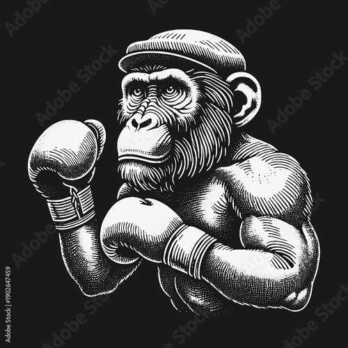 Determined Boxer Monkey Ready for the Fight in the Ring.