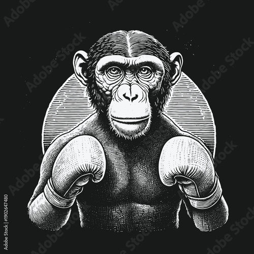 Determined Chimpanzee Boxer Ready for the Fight.