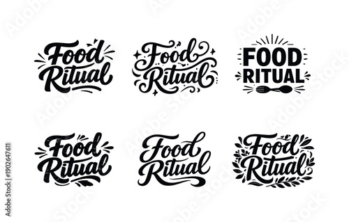 Artistic Lettering Grid. Food ritual branding lettering. Set lettering. harmonious lettering variations of the same emblematic concept, each with different