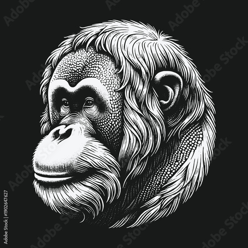 Detailed Orangutan Portrait: A Study in Texture and Form.