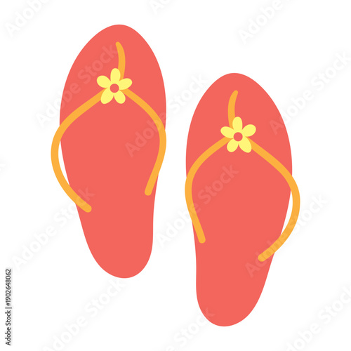 Vibrant coral flip flops with yellow flower straps for summer fun