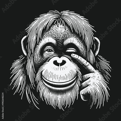 Intricate Orangutan Portrait: A Winking Glimpse into the Primate World.