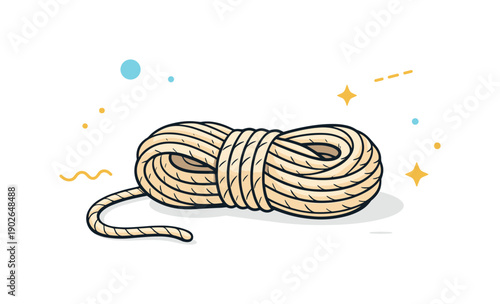 Minimalist Twine Coil. Natural twine rope. A soft coil of natural twine placed neatly on a clean surface, suggesting calm craftwork and earthy textures. Gentle