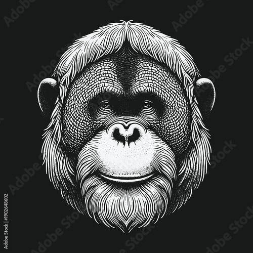 Intricate Orangutan Portrait: A Study in Black and White.