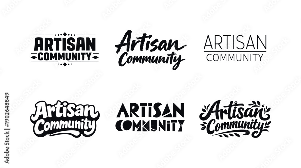 Obraz premium Artisan community typography. Set lettering. harmonious lettering variations of the same emblematic concept, each with different artistic
