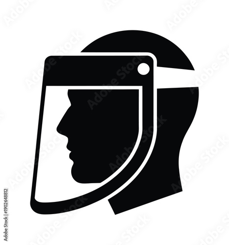 Black vector illustration of a face shield on a person's head