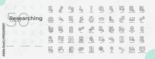 Researching Line Editable Icons set