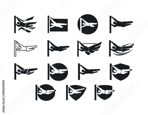 Calisthenics street workouts. Icon set. Set Logo of Calisthenics street workouts: human flag on street bar. harmonious logo variations of the