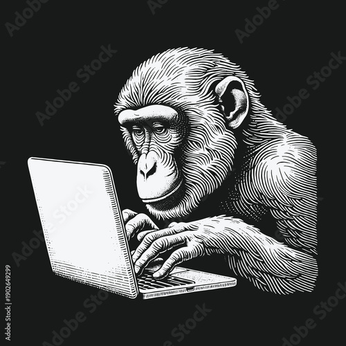 Monkey Typing on Laptop: A Humorous Depiction of Modern Technology.