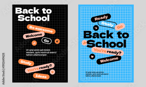 Grid Based Back to School Poster Set Bullet Journal Style with Sticker Elements for Educational Campaigns and Workshops