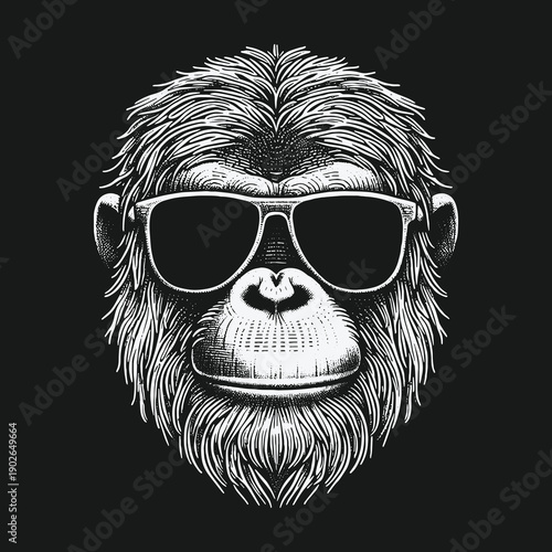 Cool Gorilla Portrait with Sunglasses: A Stylish Ape Illustration.