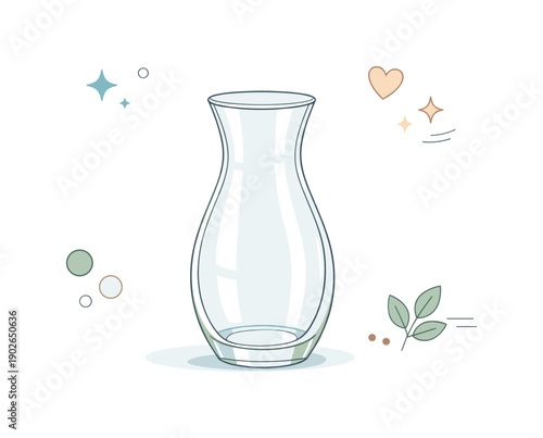 Glass vases clear. A single clear vase with soft highlights and clean lines, centered in an open composition with floating decorative