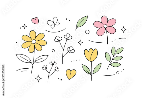 Pressed flowers spring. Abstract floral shapes in soft spring tones floating across the composition, inspired by the look of pressed petals