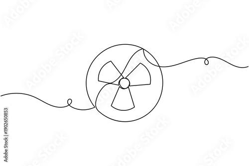 Radiation hazard warning circle sign icon continuous one line drawing on white background minimalist nuclear radioactive danger symbol outline vector illustration