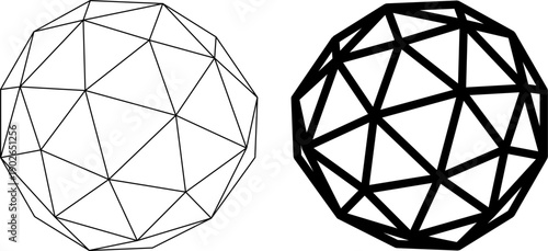 Two geodesic sphere wireframes with contrasting line weights.
