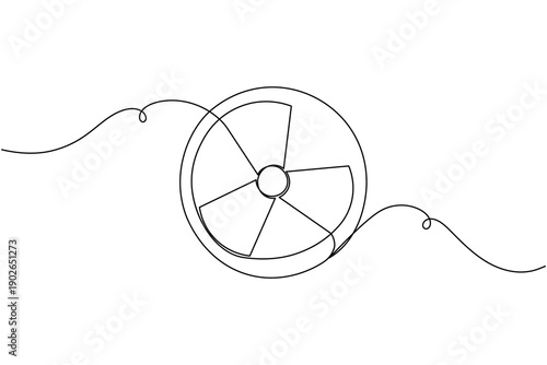 Radiation hazard warning circle sign icon continuous one line drawing on white background minimalist nuclear radioactive danger symbol outline vector illustration