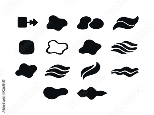 Morphing Shapes. Solid icon set of Morphing Shapes: shape shift, fluid transition, morph blob, bend curve, soft edge, flowing outline,