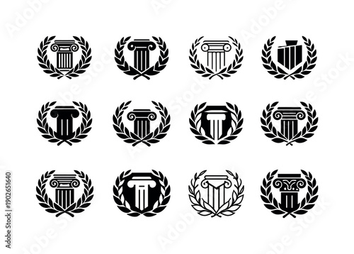 Classical art and the Renaissance period. Icon set. Set Logo of Classical art and the Renaissance period: laurel wreath with