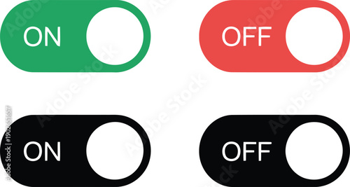 Simple user interface elements showing four distinct on and off toggle switch buttons