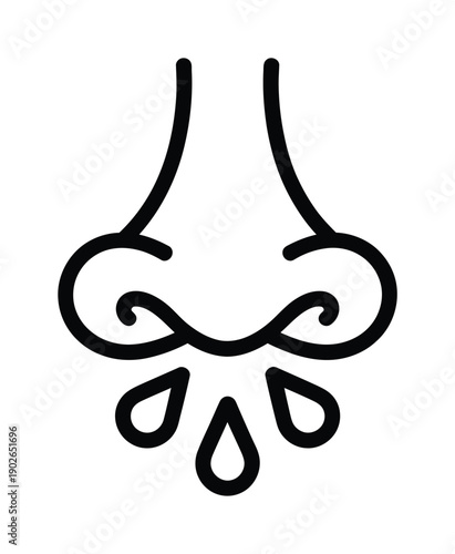 Black vector illustration of a nose with droplets falling from it