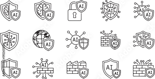 Various icons representing different aspects of cybersecurity and data protection